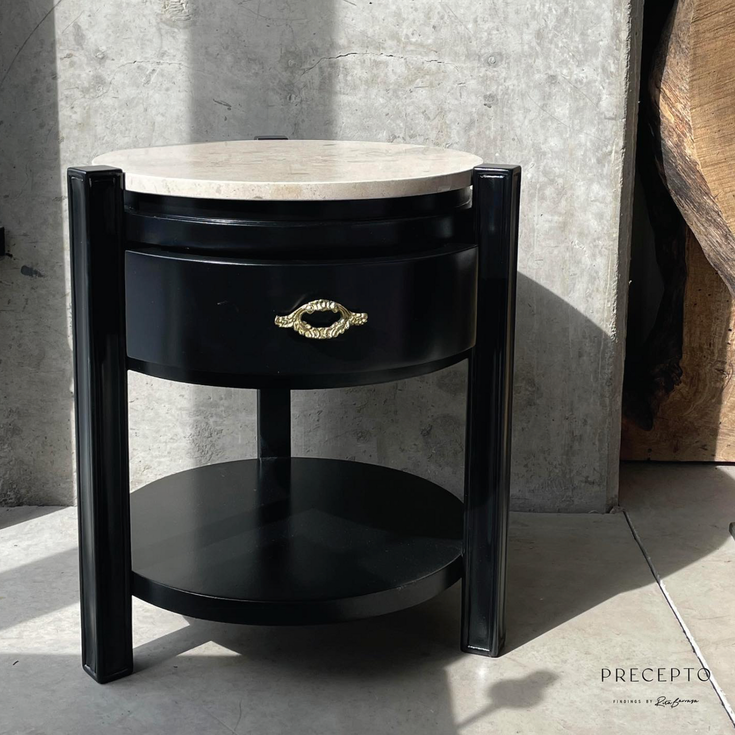 Vintage Wood and Marble Nightstand